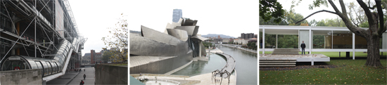 Image of my travel photos - Paris (Centre Pompidou) Spain (Guggenheim Bilbao) Chicago (Farnsworth House)