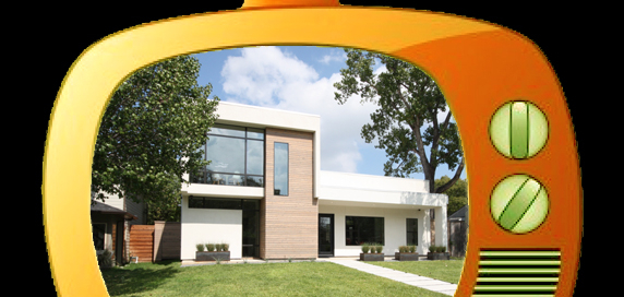 tv set mockup with ribbon house